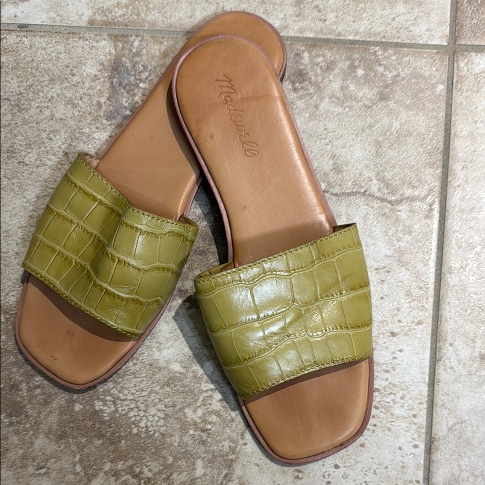 Madewell Green Crocodile Embossed Sandals